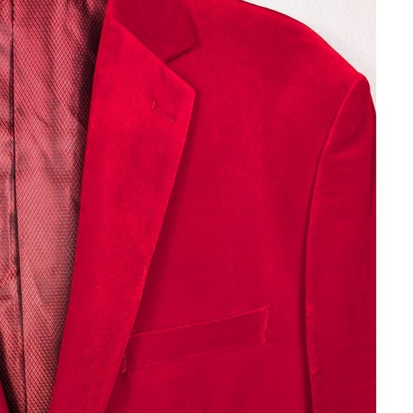 Vinci Philosophy Mens Red Velvet Blazer Sport Coat Jacket Party Festive 46 - Picture 1 of 7